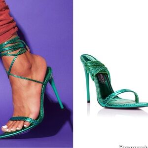 Jessica Rich Metallic Snakeskin Emerald Green Wrap Heels SIZE:39 /US:9